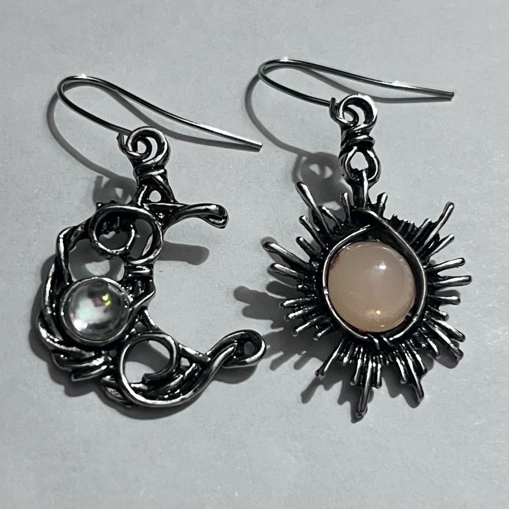 Silver tone Sun and Moon Earrings